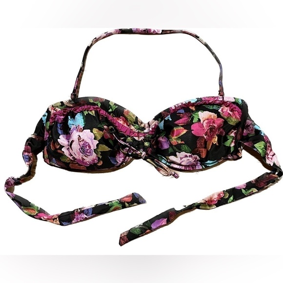 ALLEN Schwartz Floral Bathing Suit Top Size 12 - Picture 1 of 8